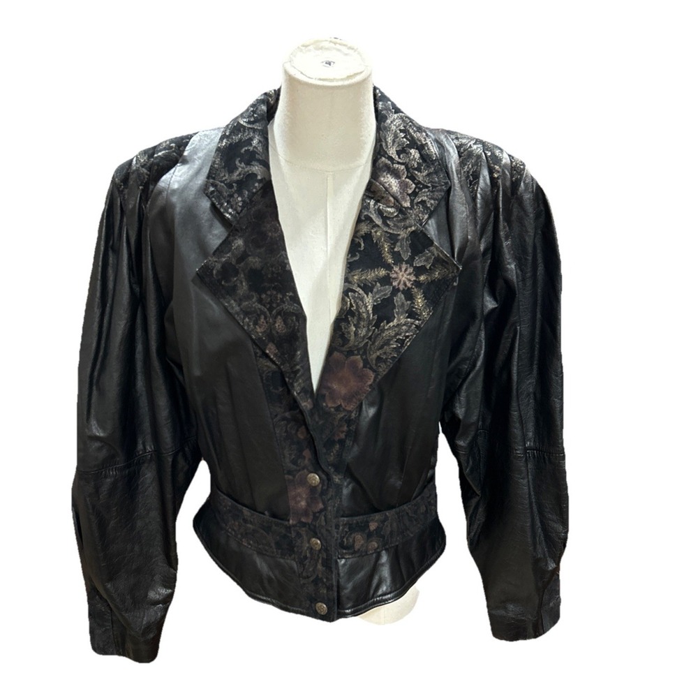 G-III Leather Jacket Women's Large Black Floral Design Stylish Outerwear